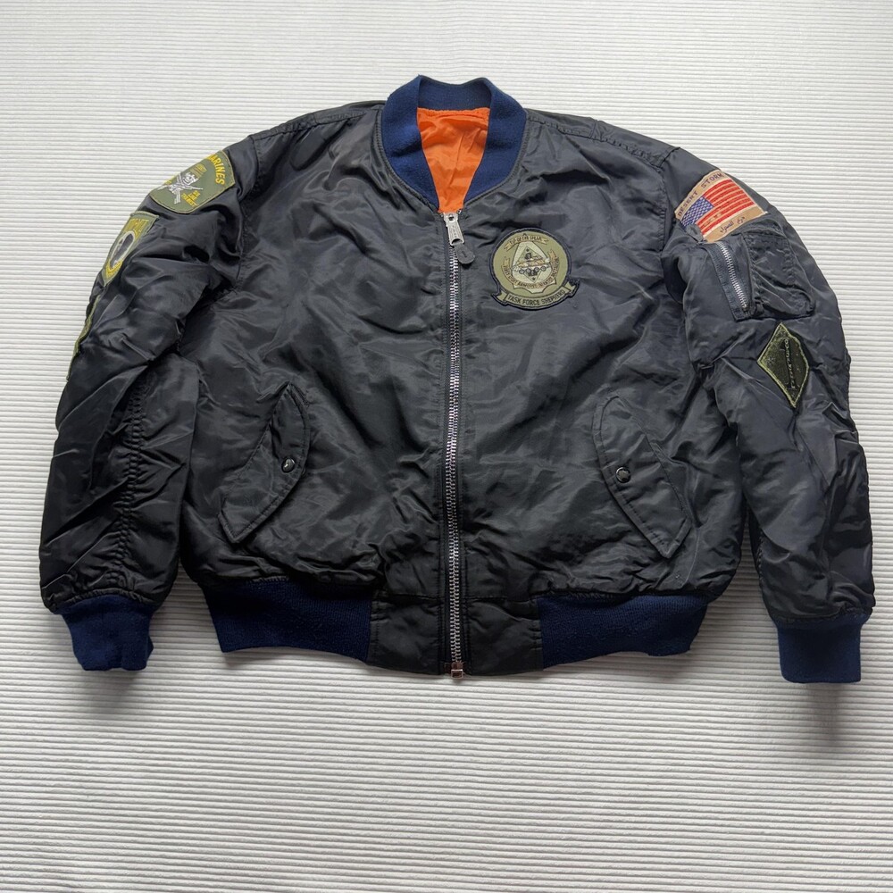 Vintage Alpha Industries Jacket Mens Medium MA-1 Bomber USA Military Patches